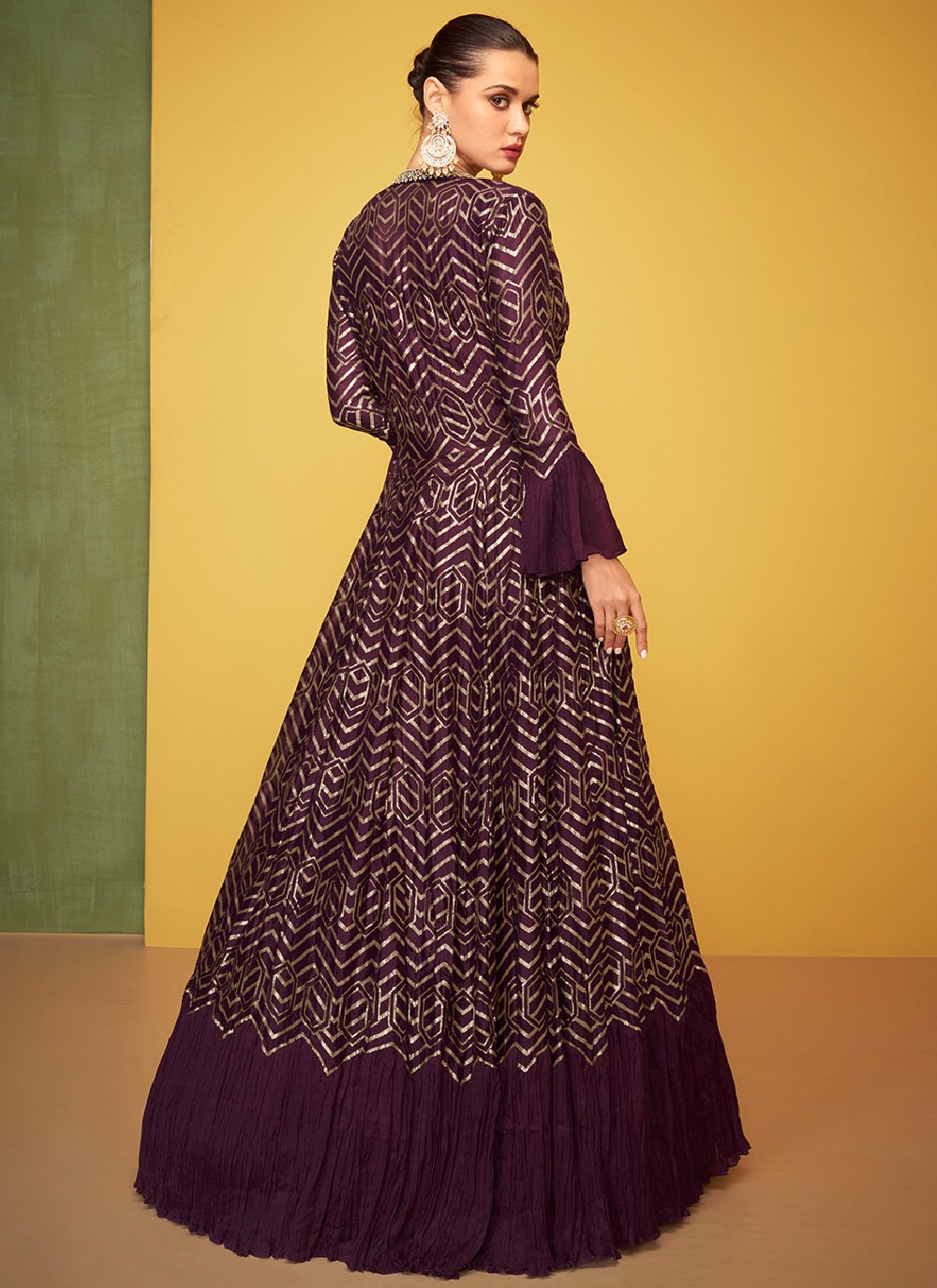 Designer Gown Silk Purple Embroidered Gown