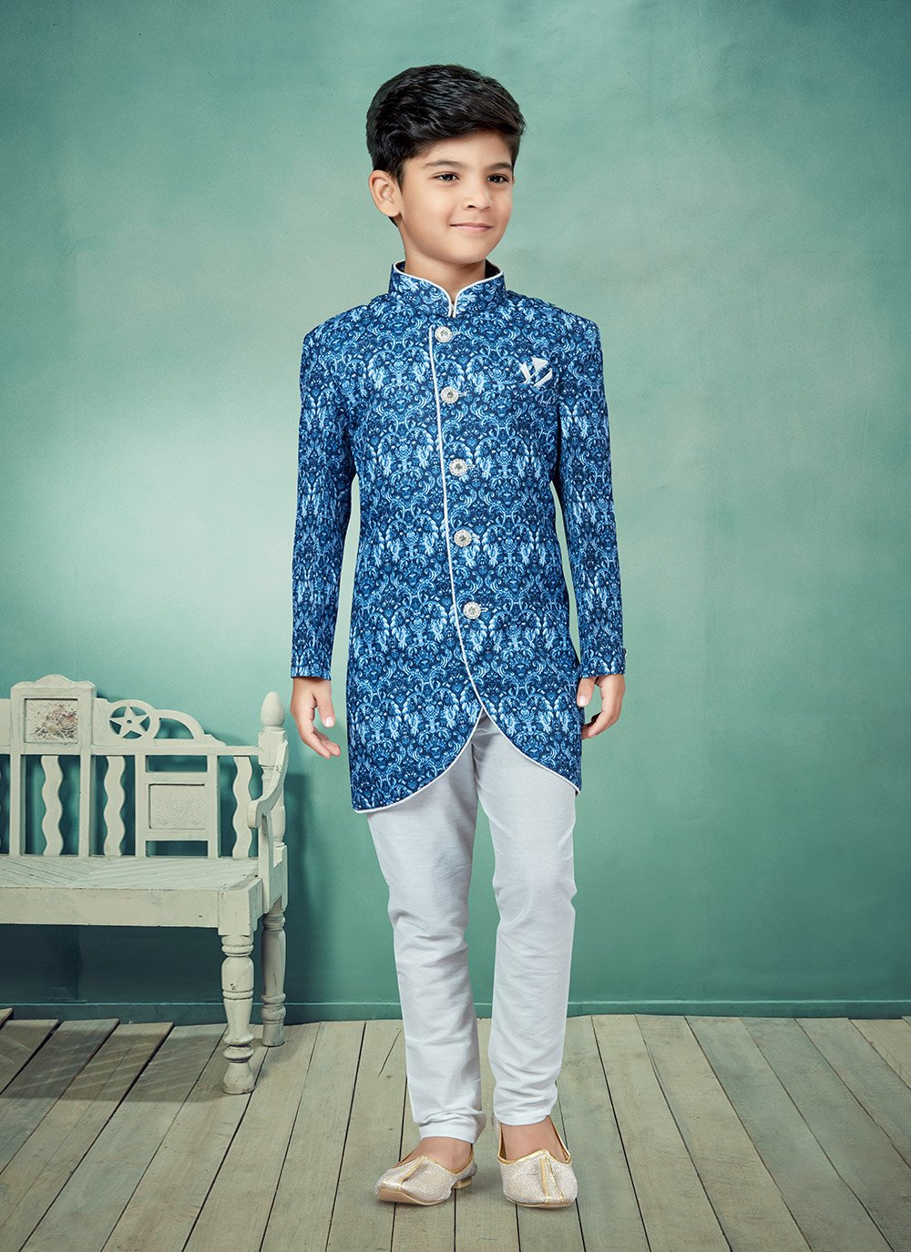 Indo Western Silk Blue Digital Print Kids
