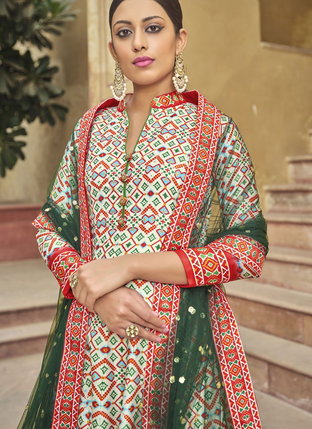 Gown Silk Multi Colour Patola Print Gown