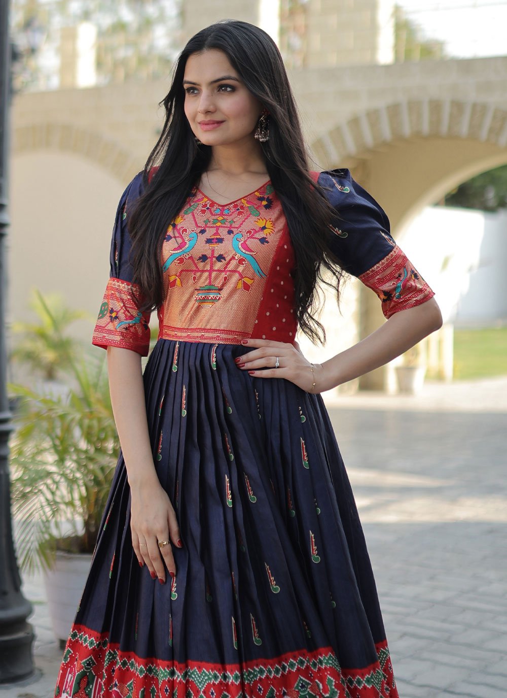 Gown Silk Multi Colour Foil Print Gown