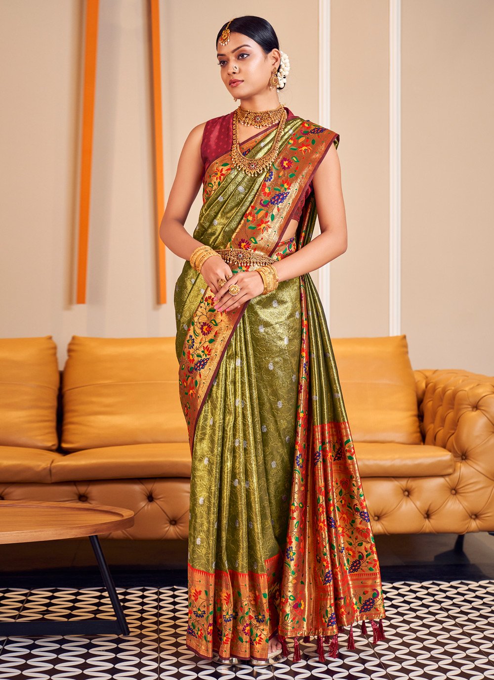 Traditional Saree Silk Green Weaving Saree