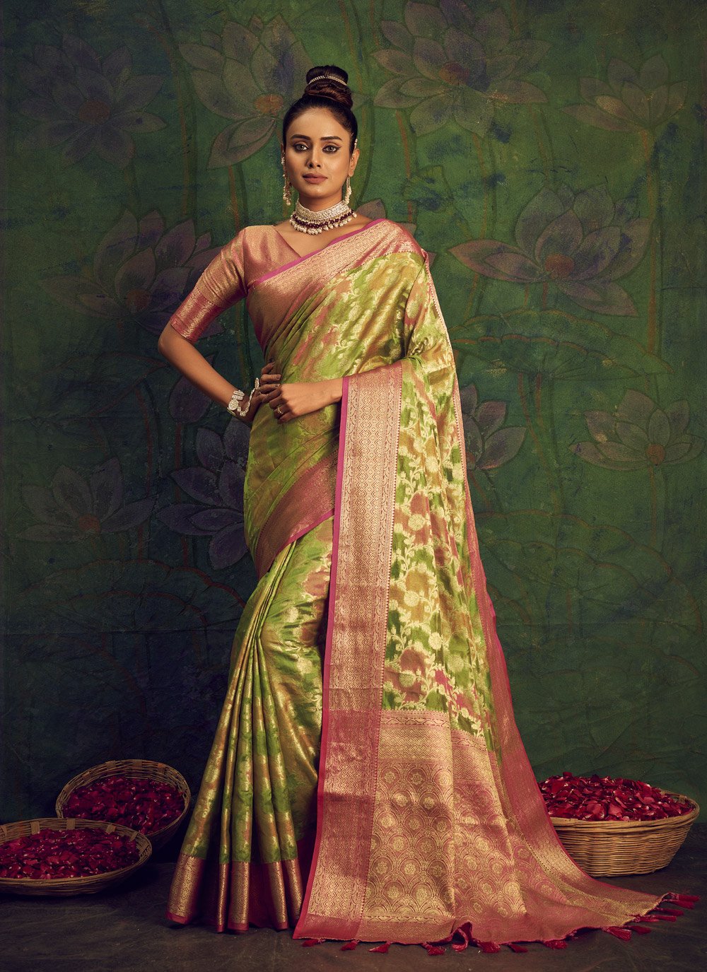 Designer Silk Green Woven Saree