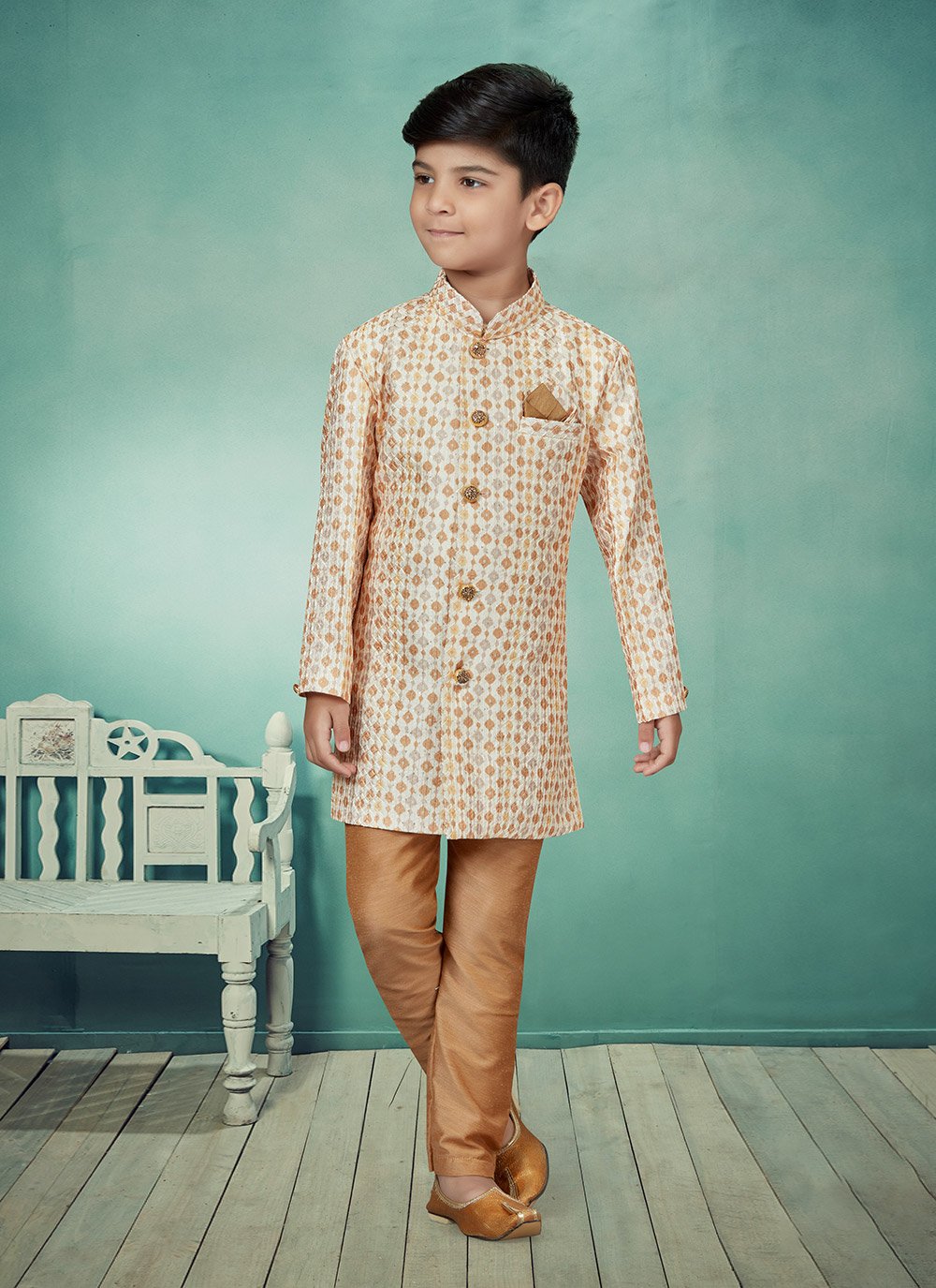 Indo Western Silk Cream Digital Print Kids