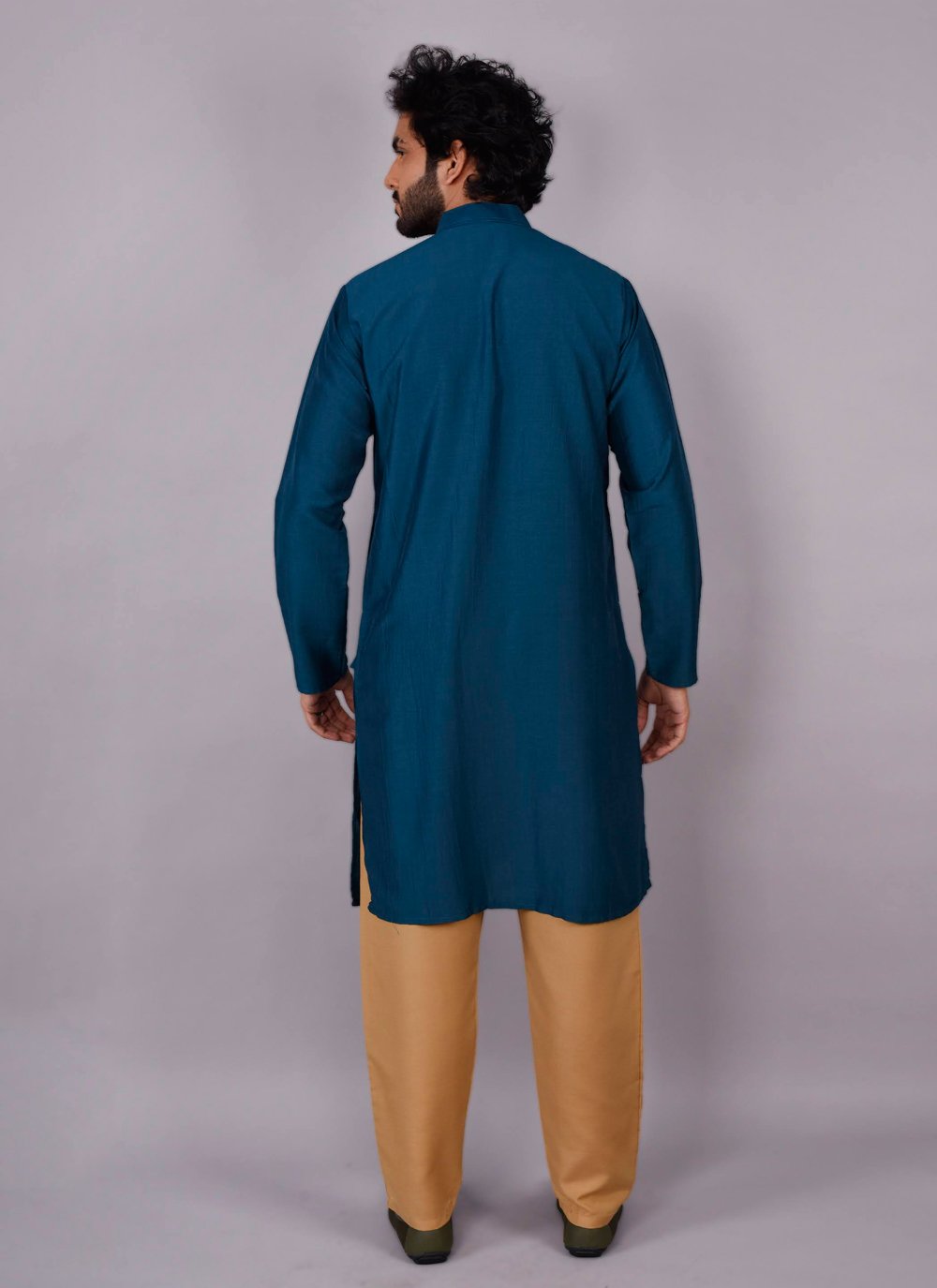 Kurta Pyjama Chinon Silk Blue Plain Mens