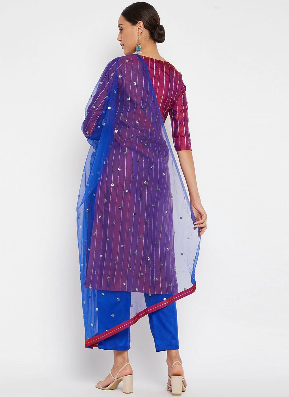 Salwar Suit Silk Magenta Strips Print Salwar Kameez