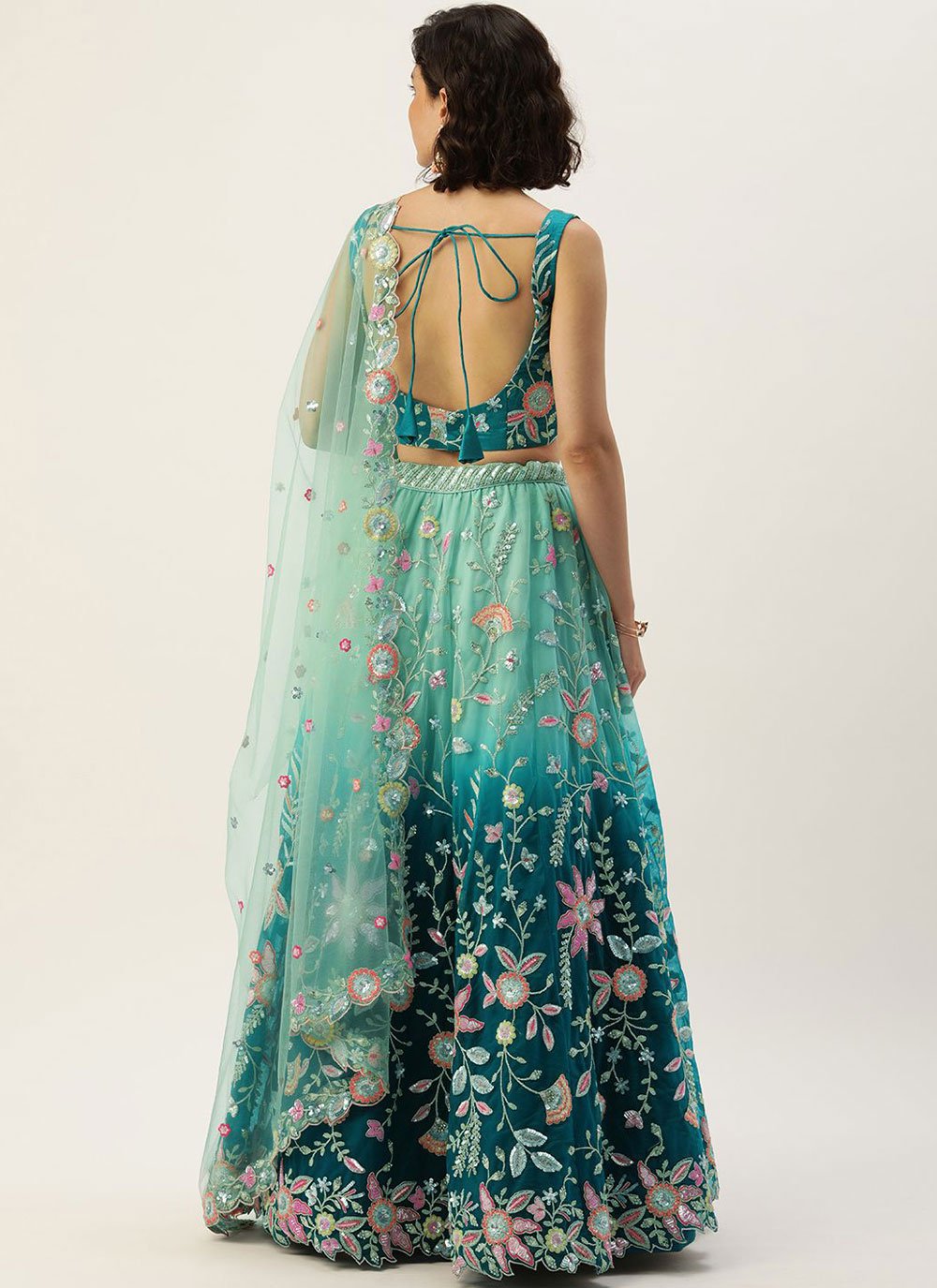 Lehenga Choli Silk Blue Rama Embroidered Lehenga Choli