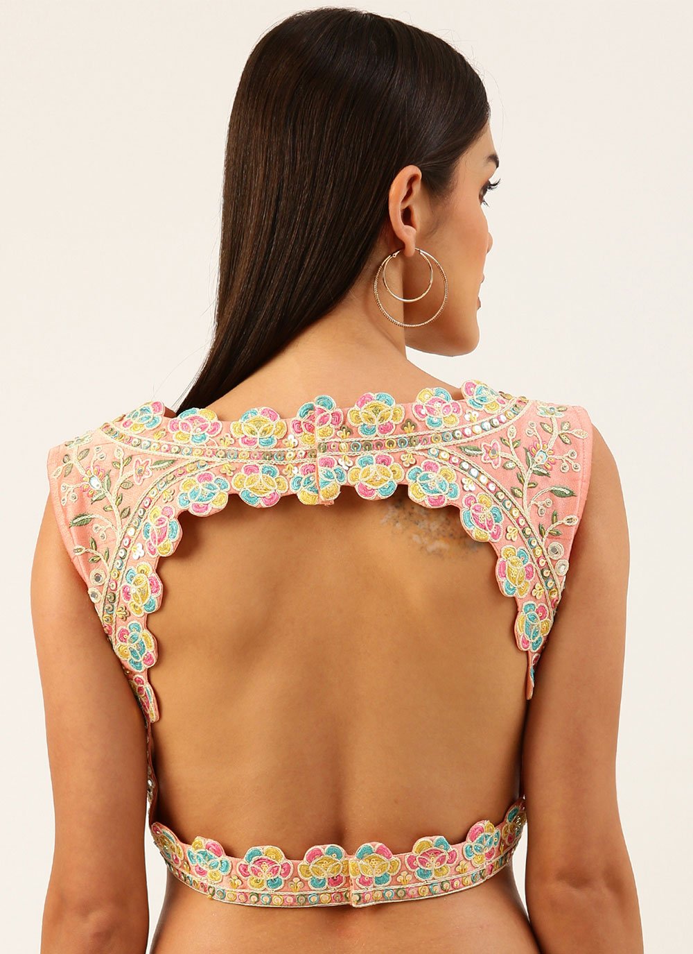 Designer Blouse Silk Peach Embroidered Blouse