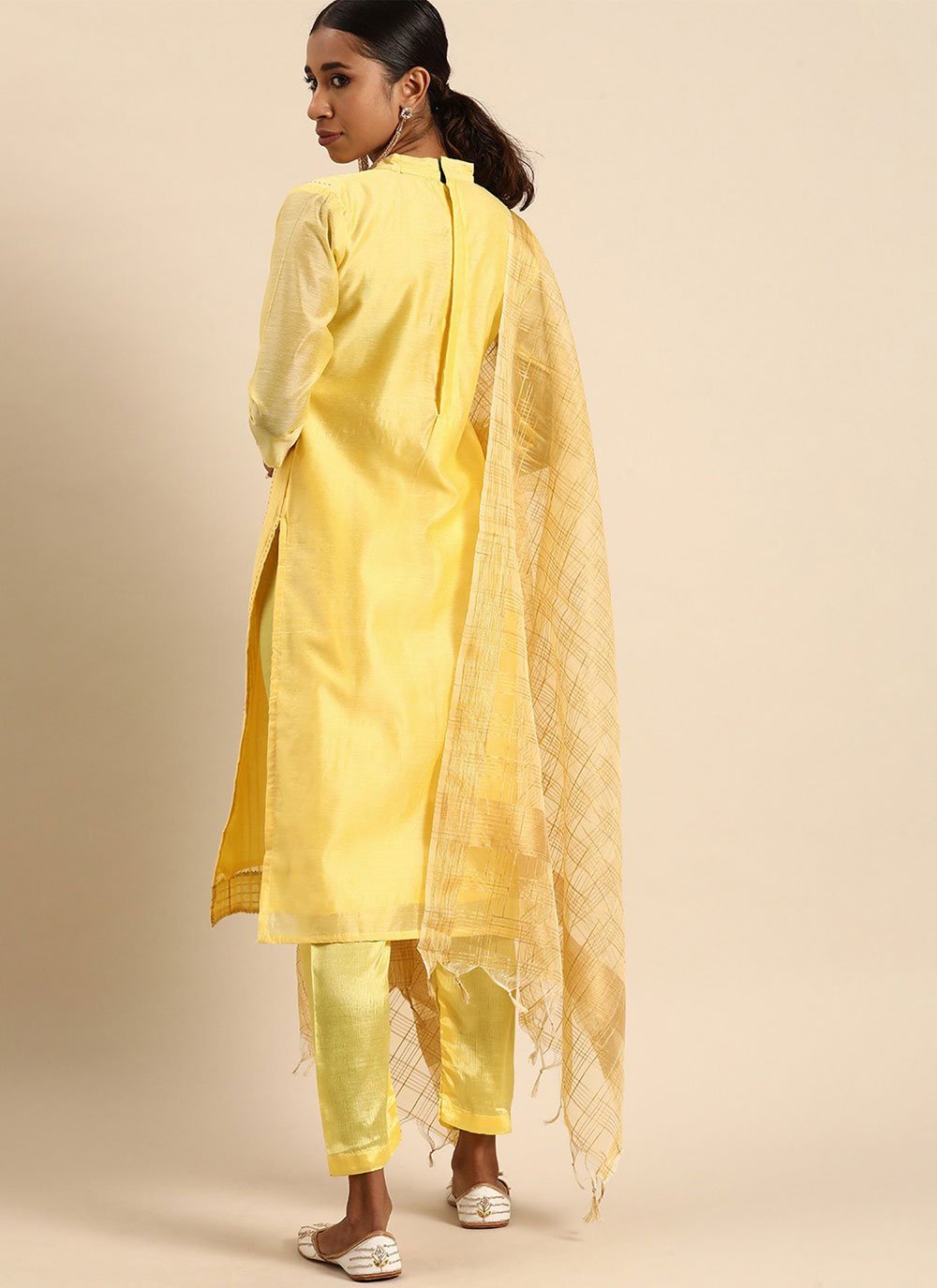 Straight Salwar Suit Silk Yellow Embroidered Salwar Kameez