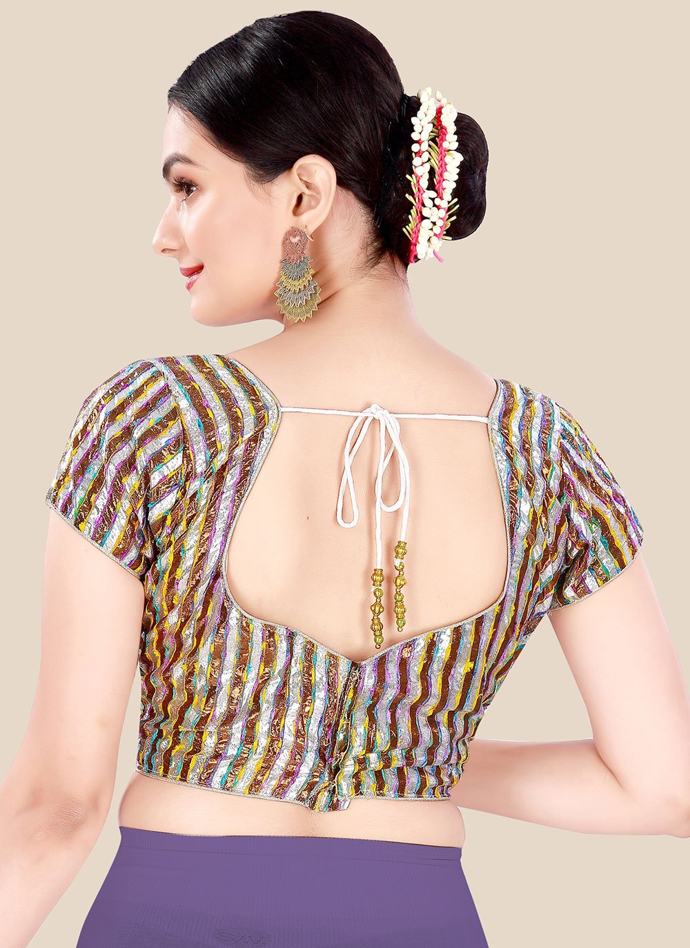 Blouse Silk Multi Colour Strips Print Blouse