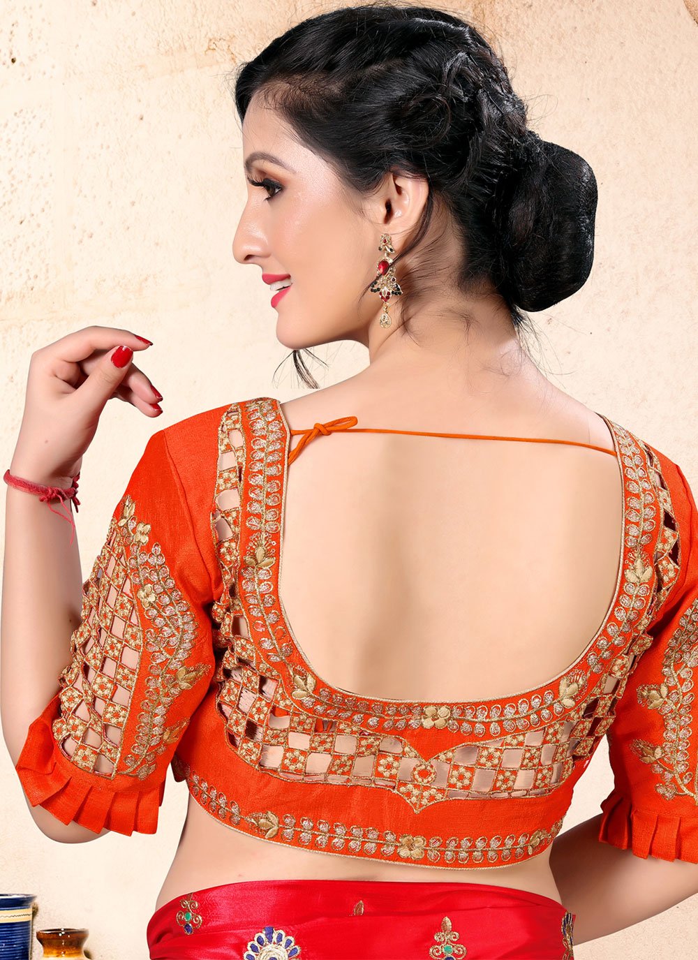 Designer Blouse Silk Orange Embroidered Blouse