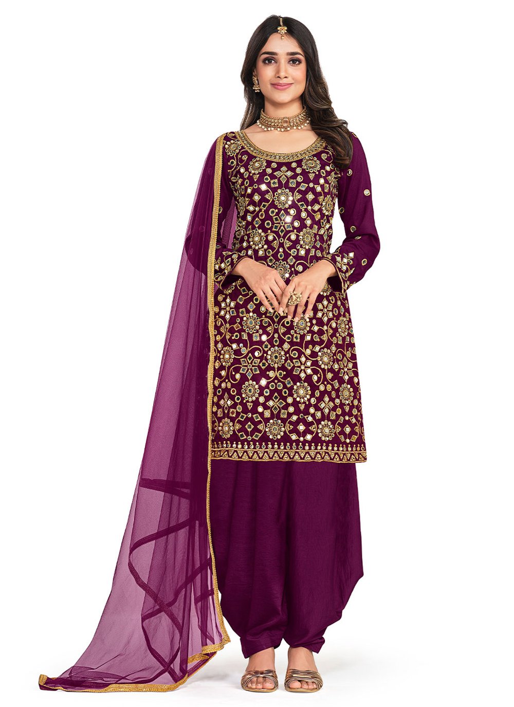 Punjabi Salwar Suit Silk Purple Embroidered Salwar Kameez – Kajols