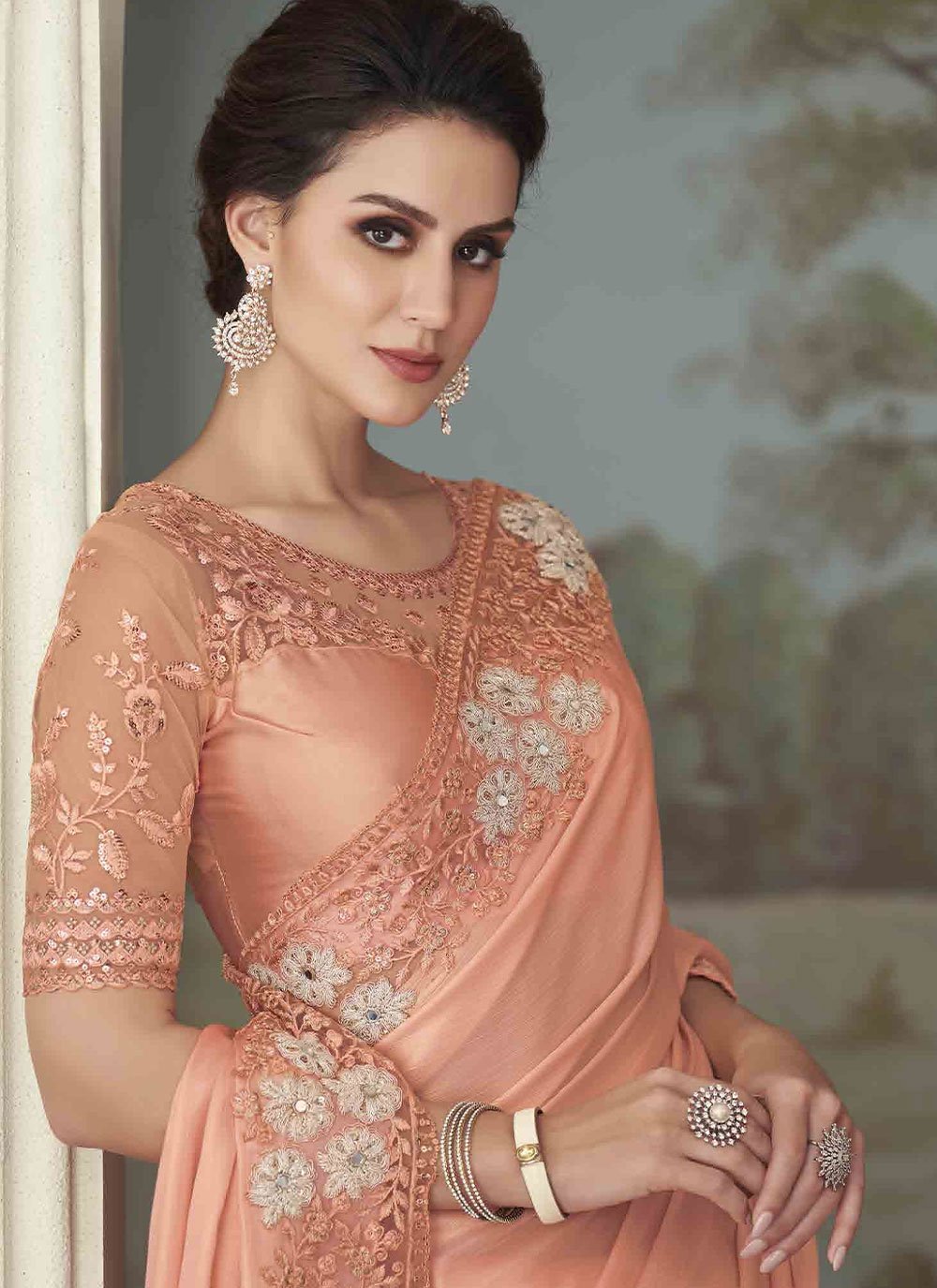 Trendy Saree Silk Peach Embroidered Saree
