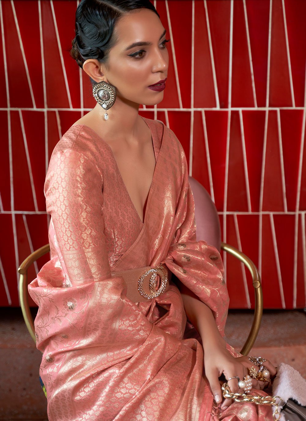 Trendy Saree Silk Peach Weaving Saree