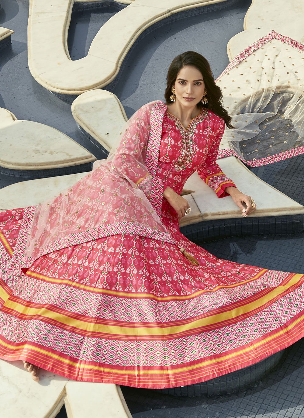 Gown Silk Pink Patola Print Gown