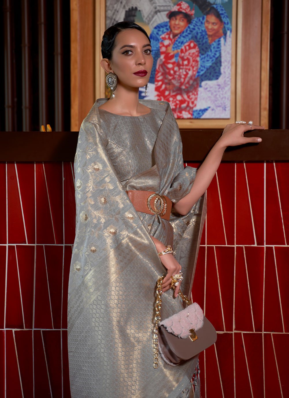 Classic Silk Grey Weaving Saree