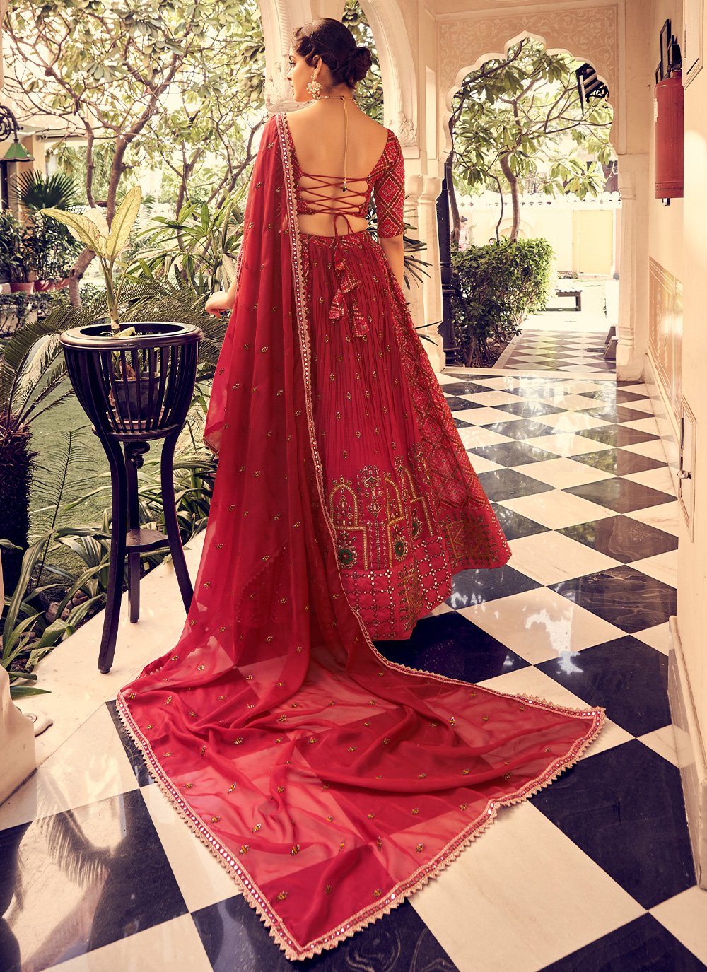 Lehenga Choli Silk Red Sequins Lehenga Choli