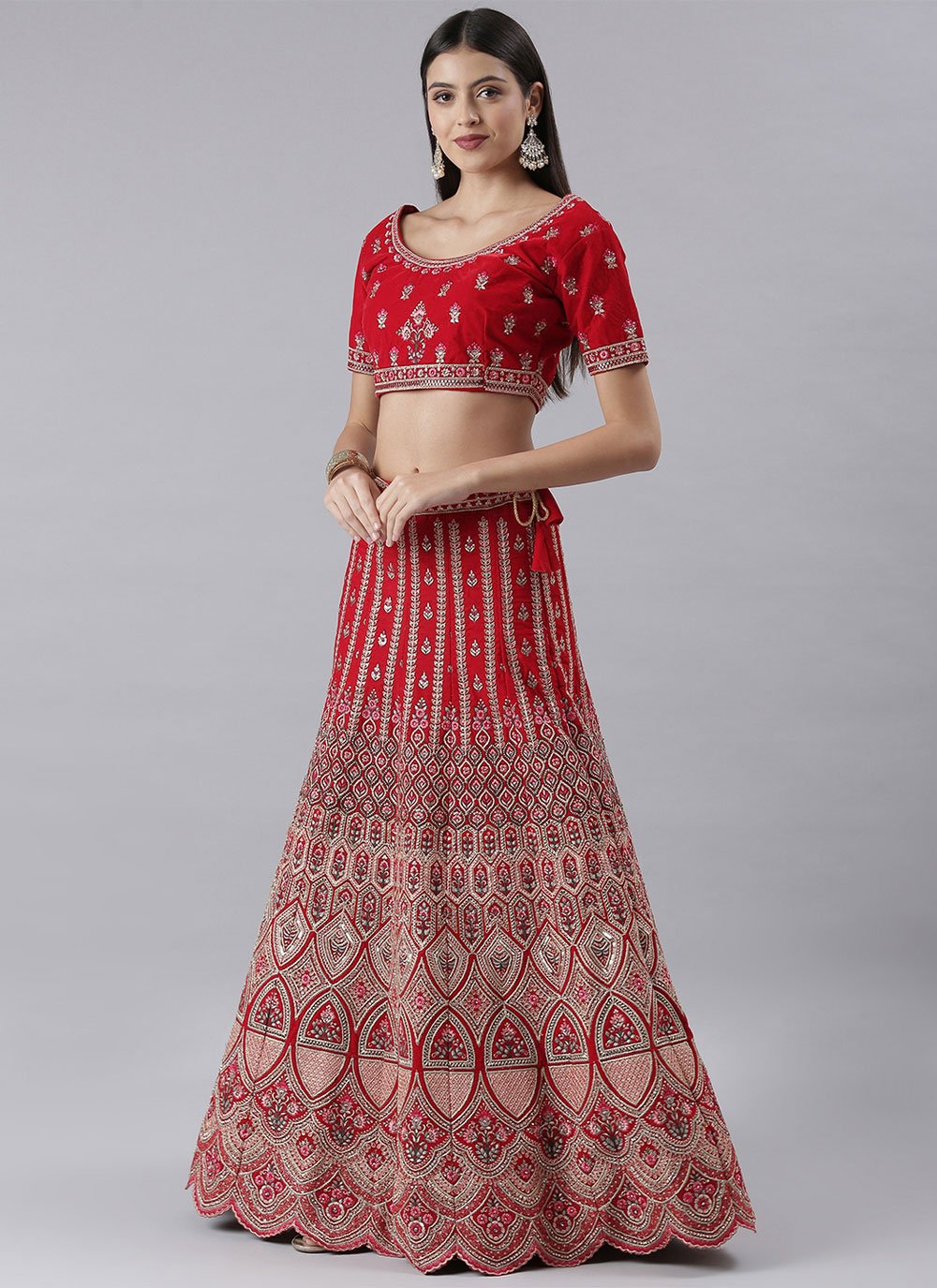 Lehenga Choli Silk Red Embroidered Lehenga Choli