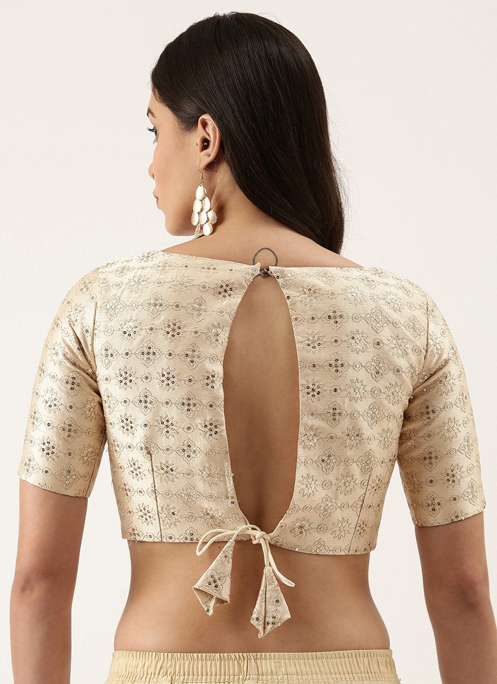 Designer Blouse Silk Cream Embroidered Blouse