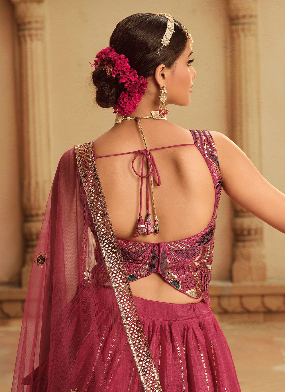 A Line Lehenga Silk Pink Embroidered Lehenga Choli