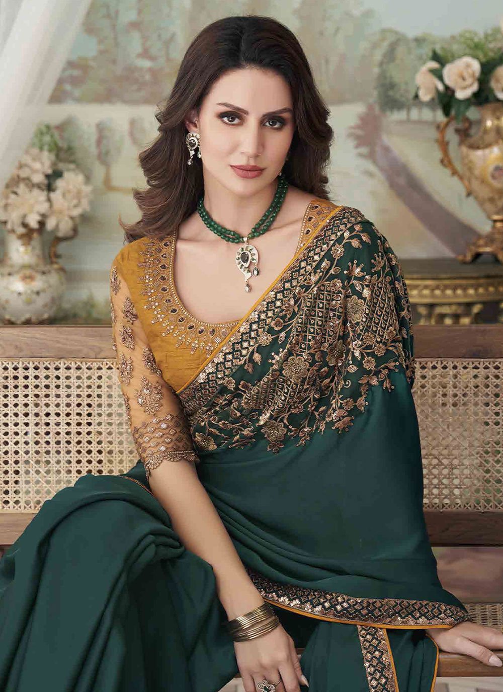 Classic Silk Teal Embroidered Saree