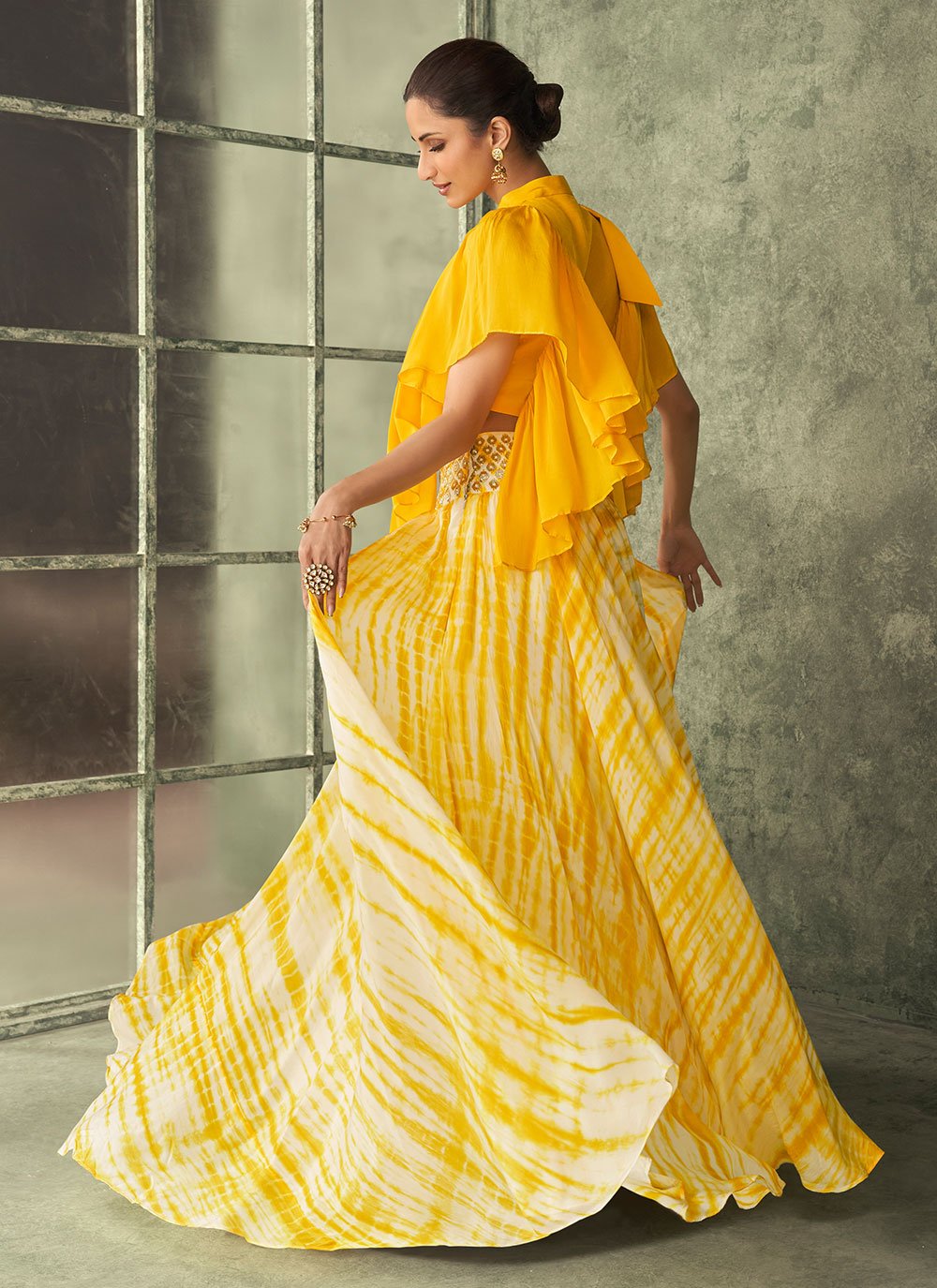 Lehenga Choli Georgette Silk Yellow Print Lehenga Choli