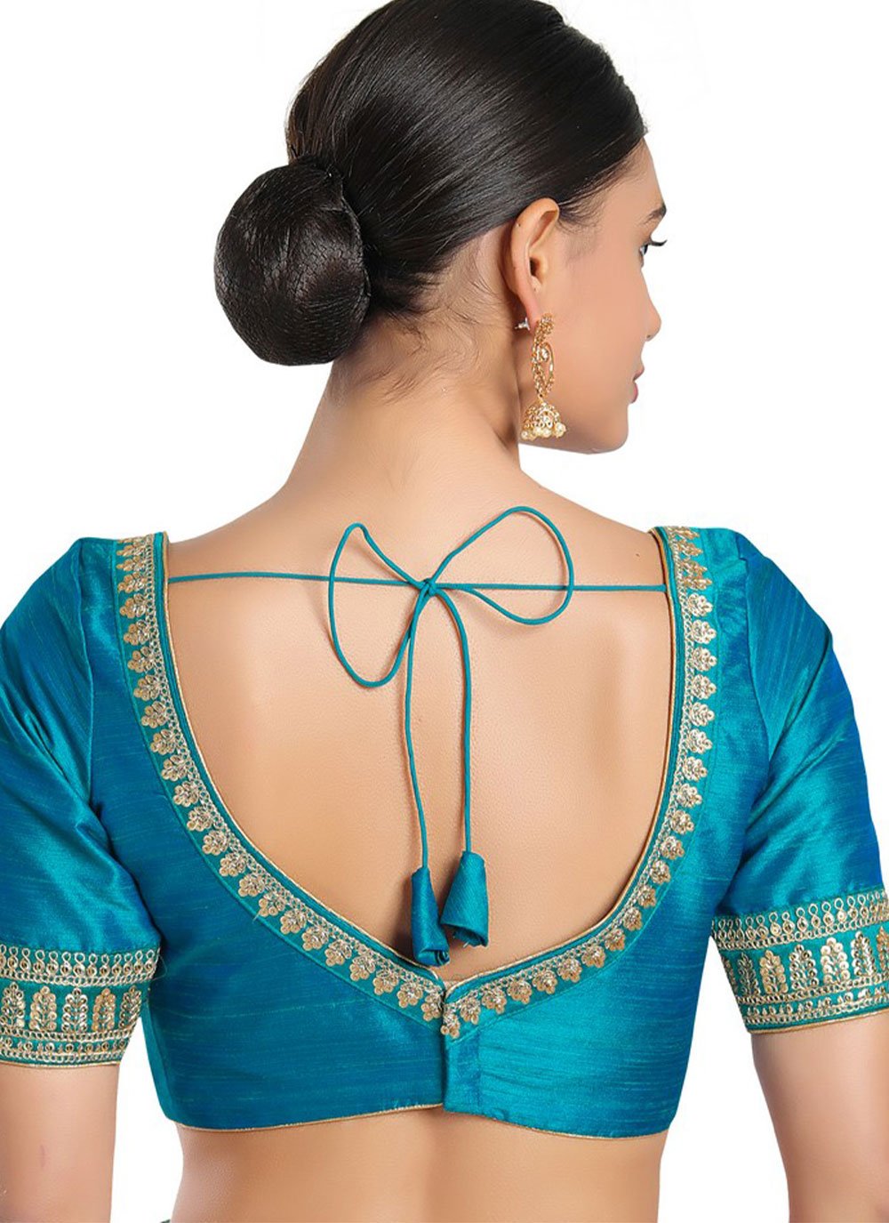 Designer Blouse Silk Turquoise Embroidered Blouse