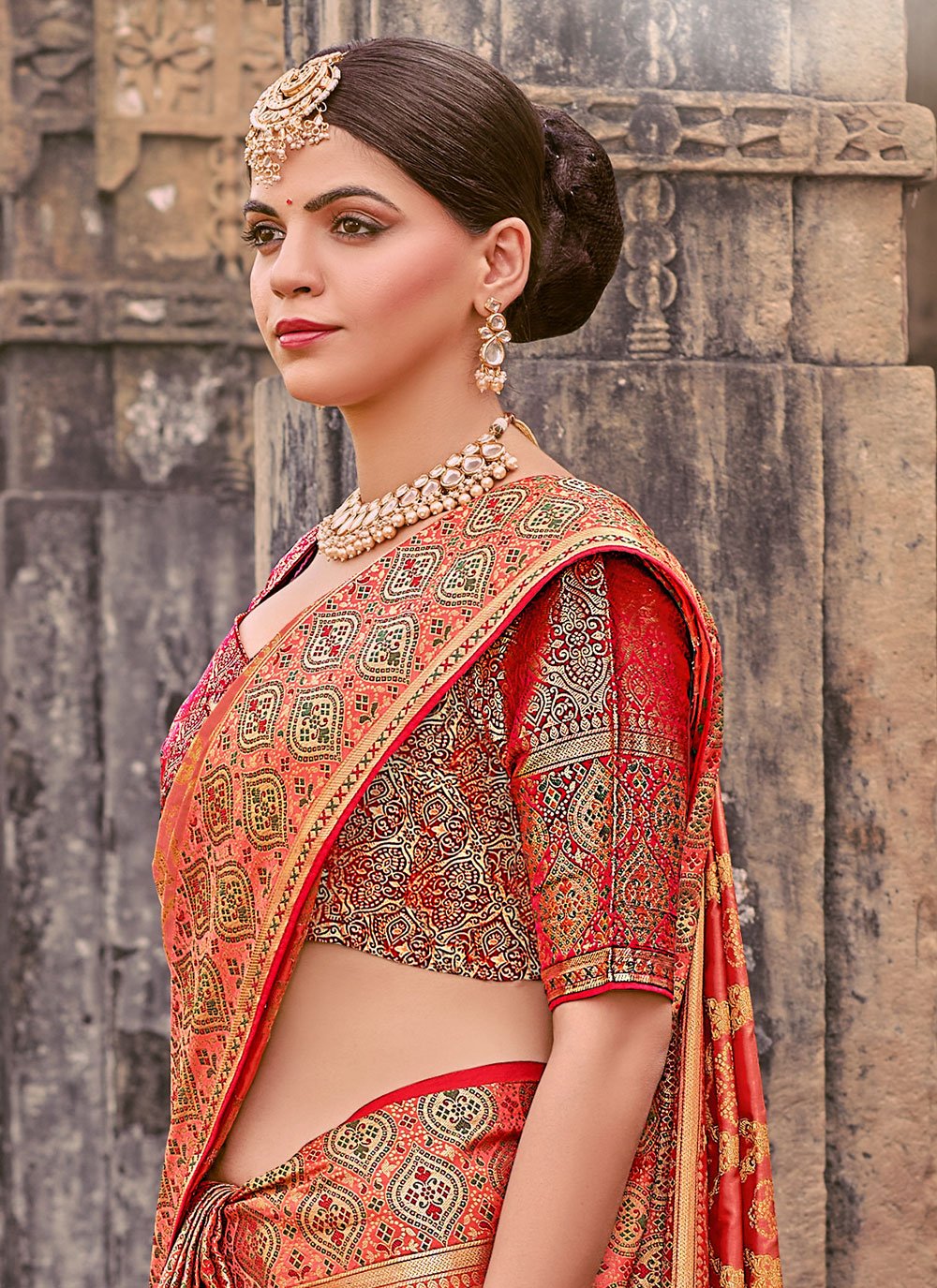 Contemporary Silk Orange Weaving Saree