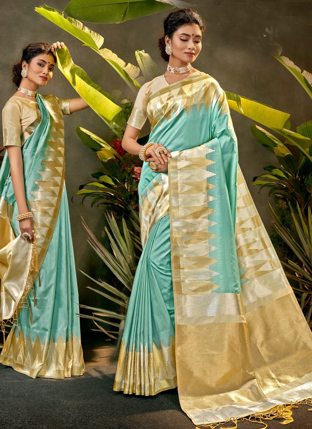 Contemporary Silk Aqua Blue Woven Saree