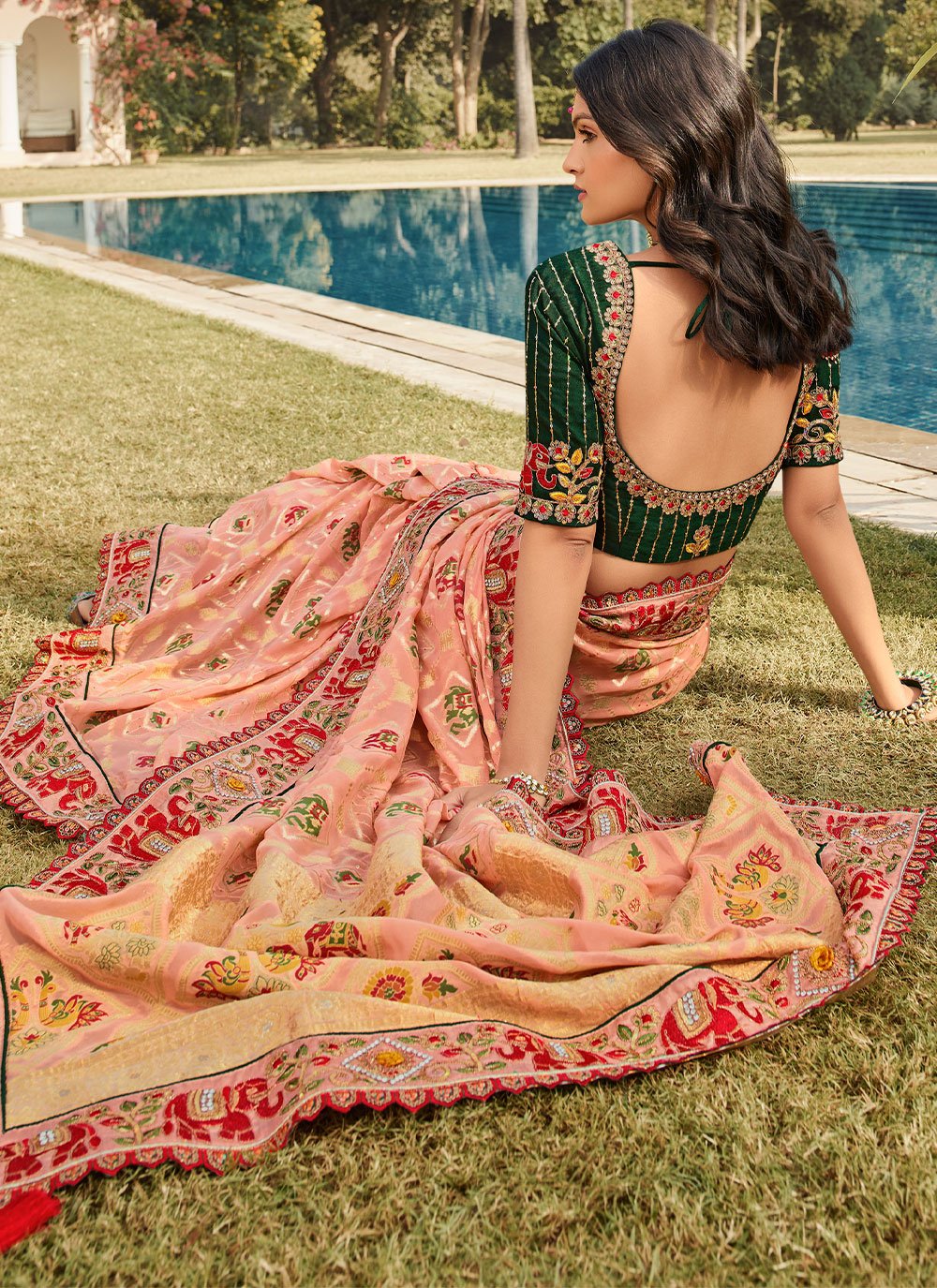 Classic Silk Peach Patch Border Saree