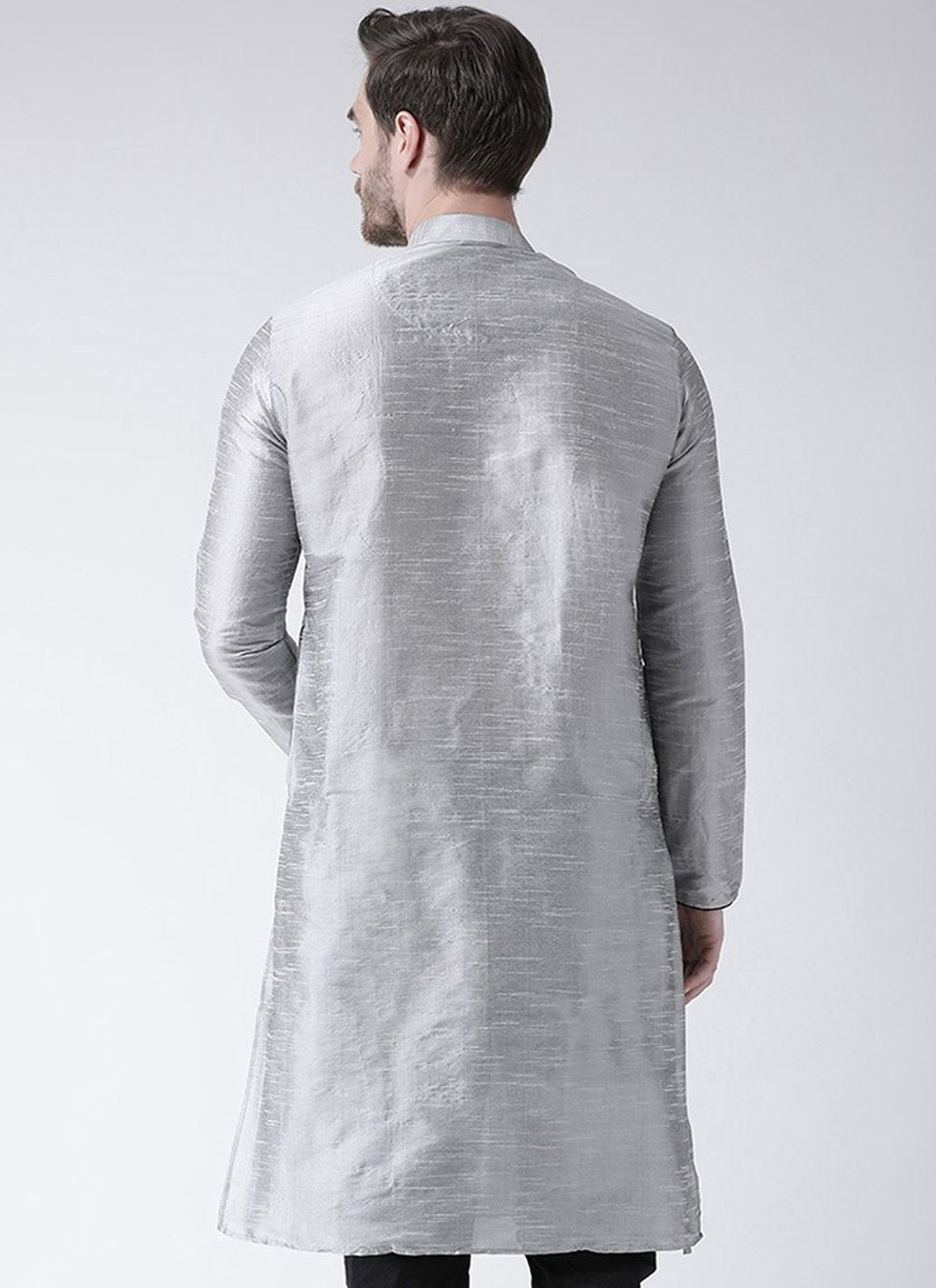 Kurta Art Dupion Silk Silver Embroidered Mens