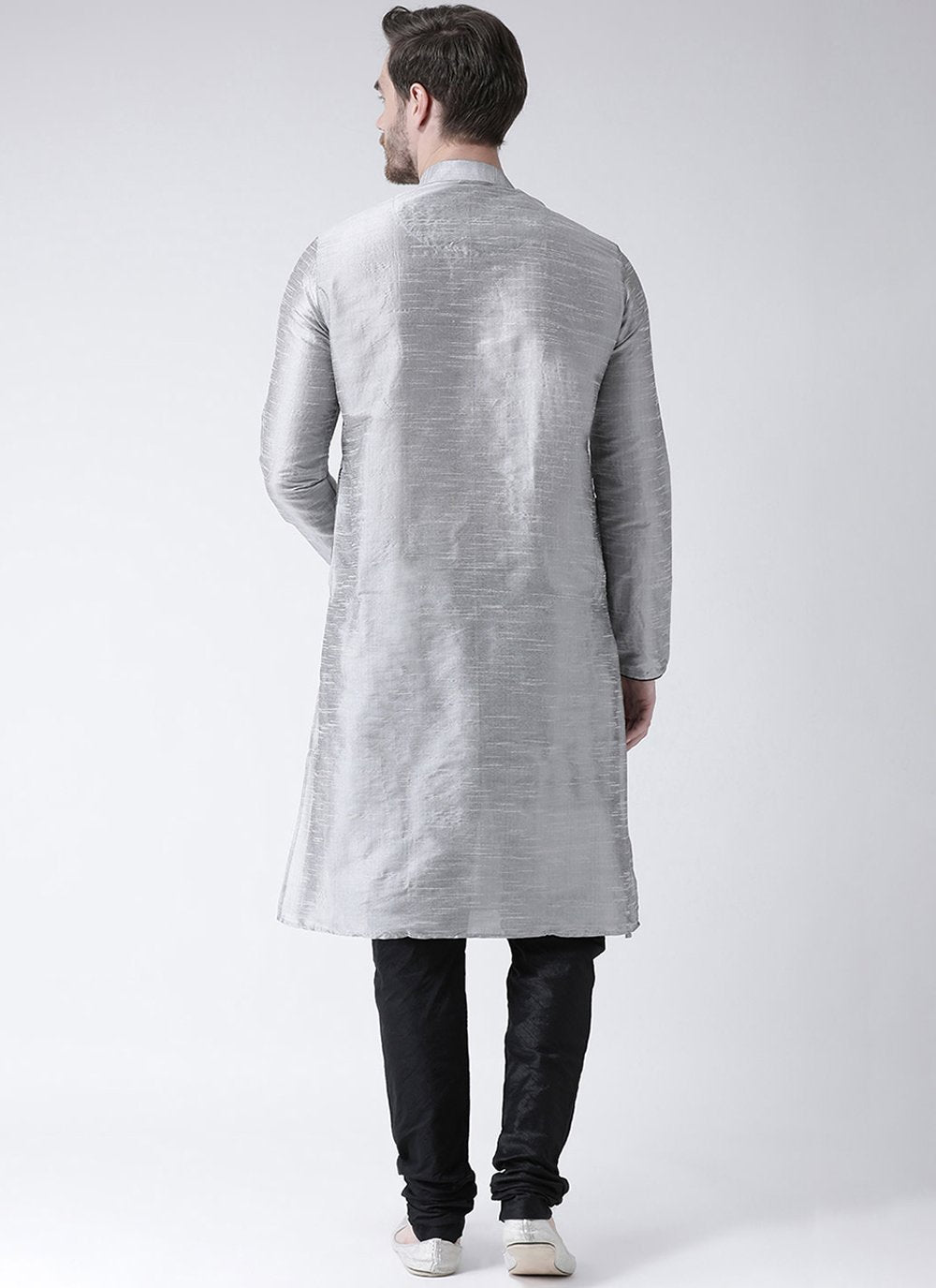 Kurta Pyjama Art Dupion Silk Silver Embroidered Mens