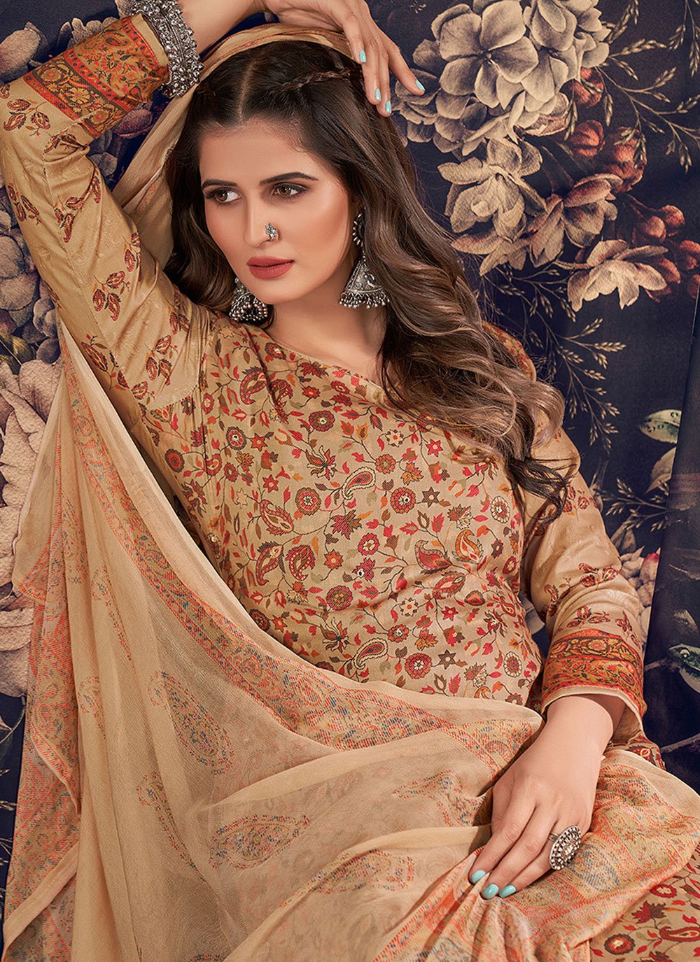 Straight Salwar Suit Cotton Beige Digital Print Salwar Kameez