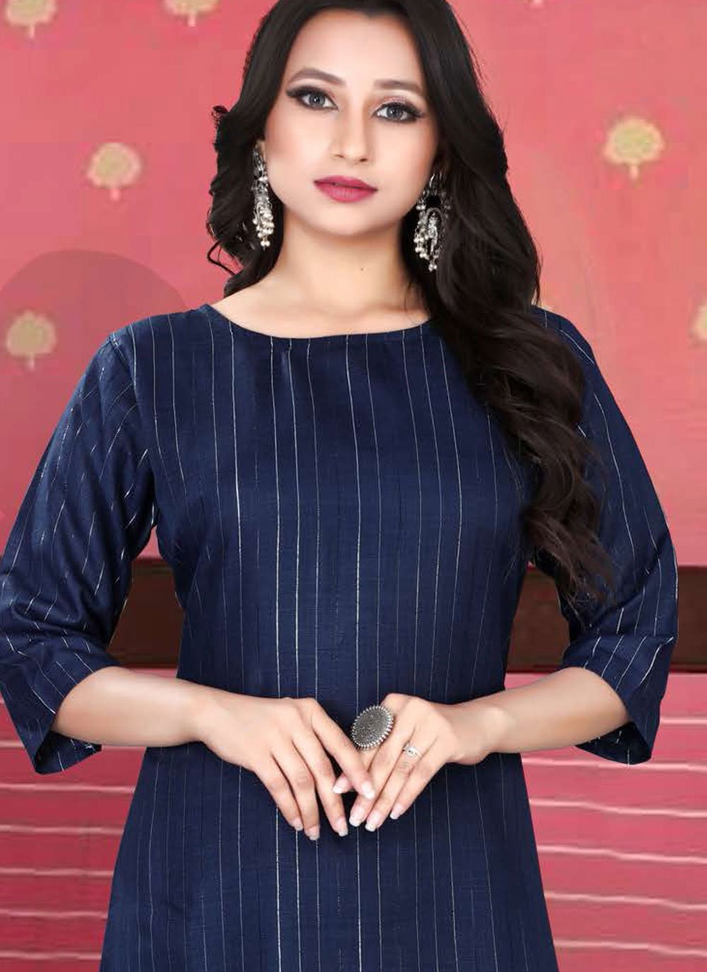 Designer Kurti Cotton Blue Strips Print Kurtis