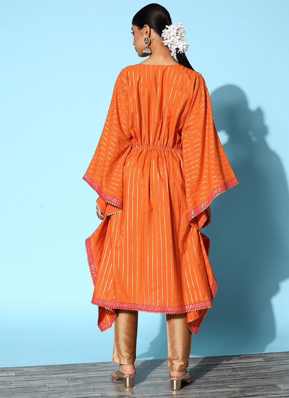 Casual Kurti Crepe Silk Orange Strips Print Kurtis