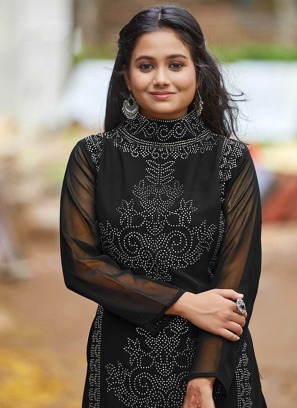 Gown Faux Georgette Black Swarovski Gown