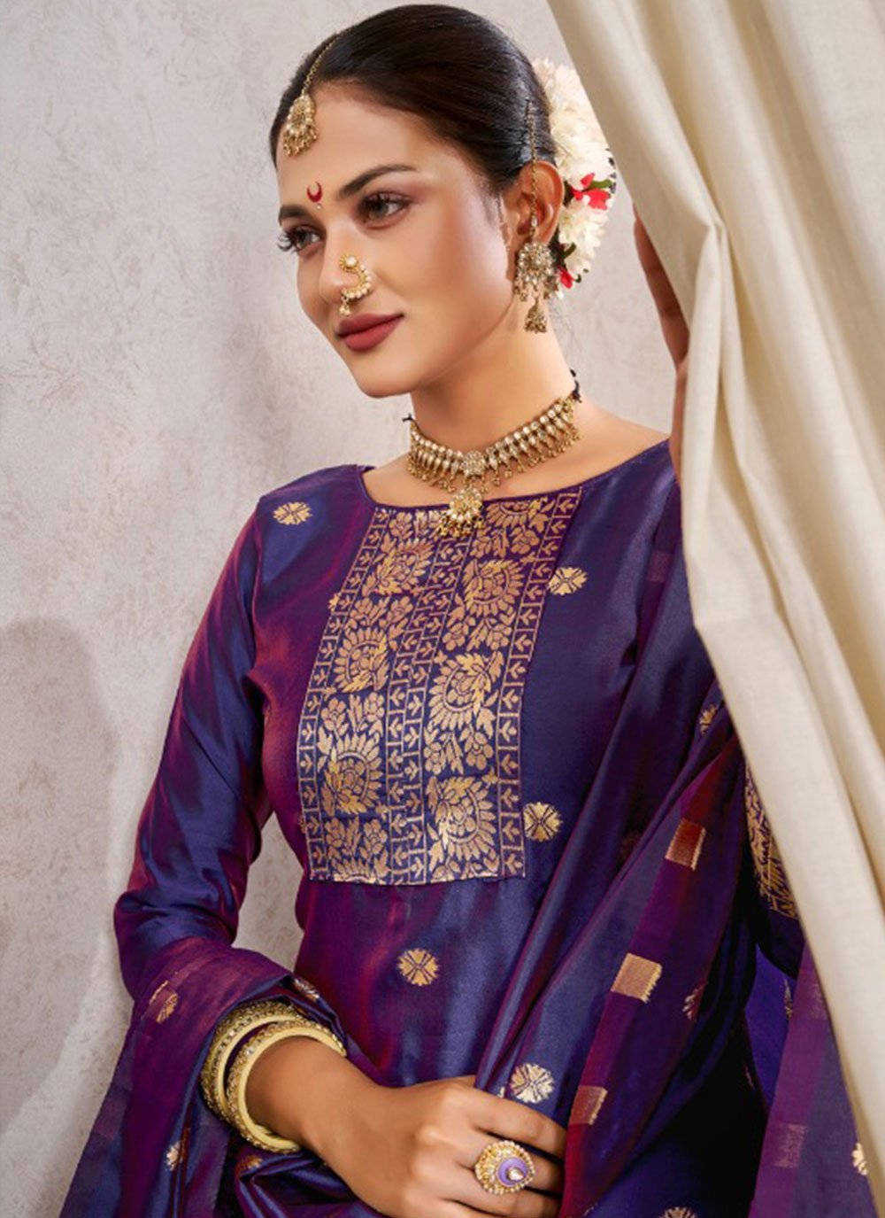 Salwar Suit Tafeta Silk Blue Jacquard Work Salwar Kameez