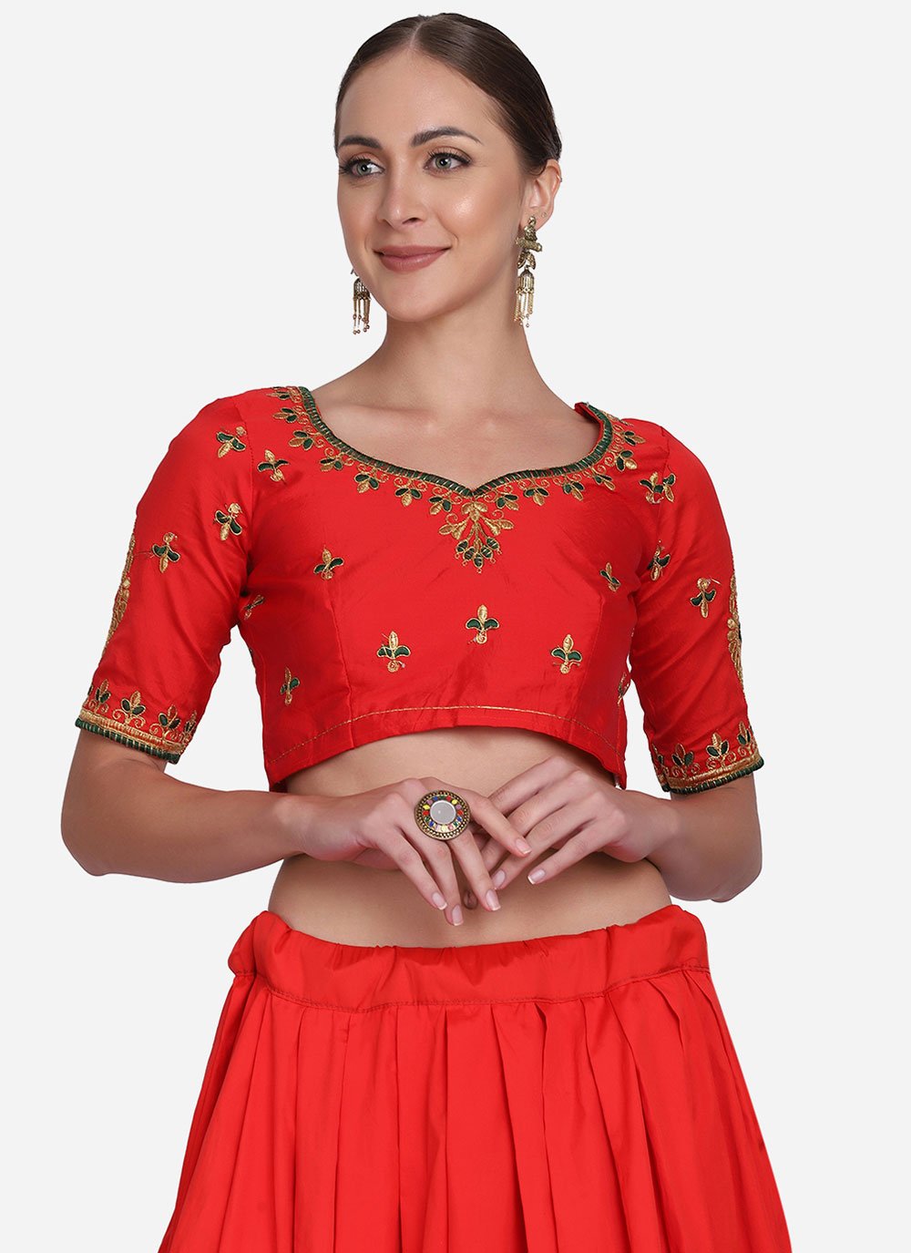 Lehenga Choli Tafeta Silk Red Plain Lehenga Choli