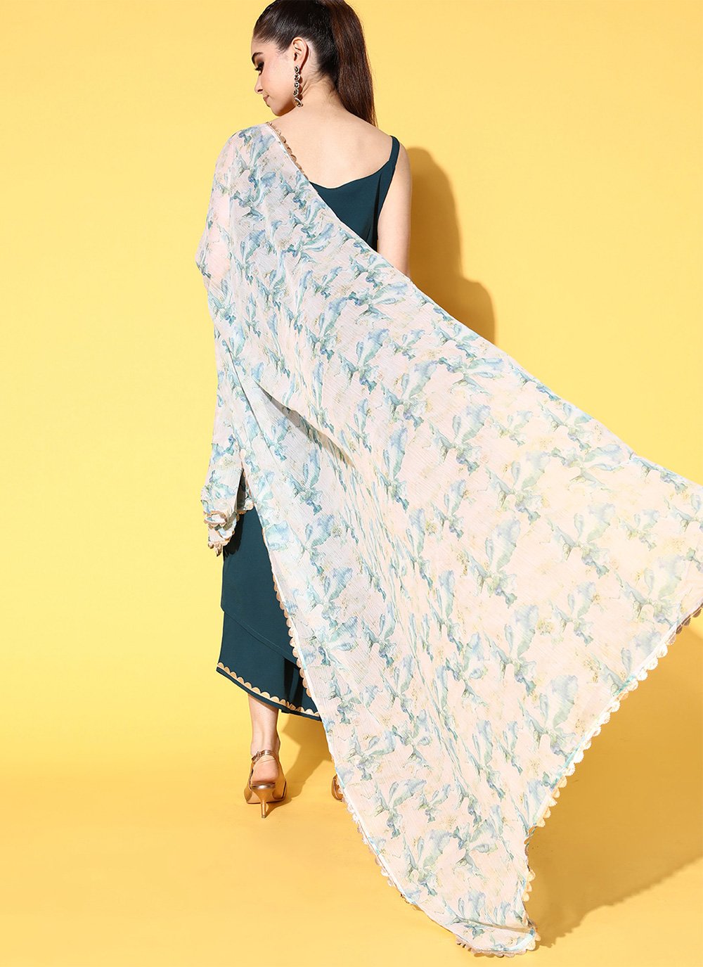 Designer Kurti Crepe Silk Teal Plain Kurtis