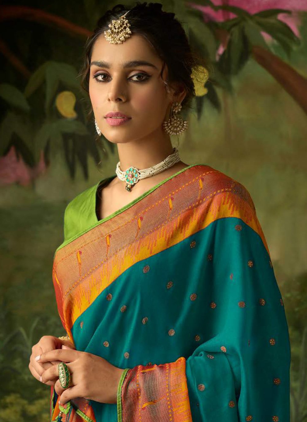 Classic Brasso Teal Weaving Saree