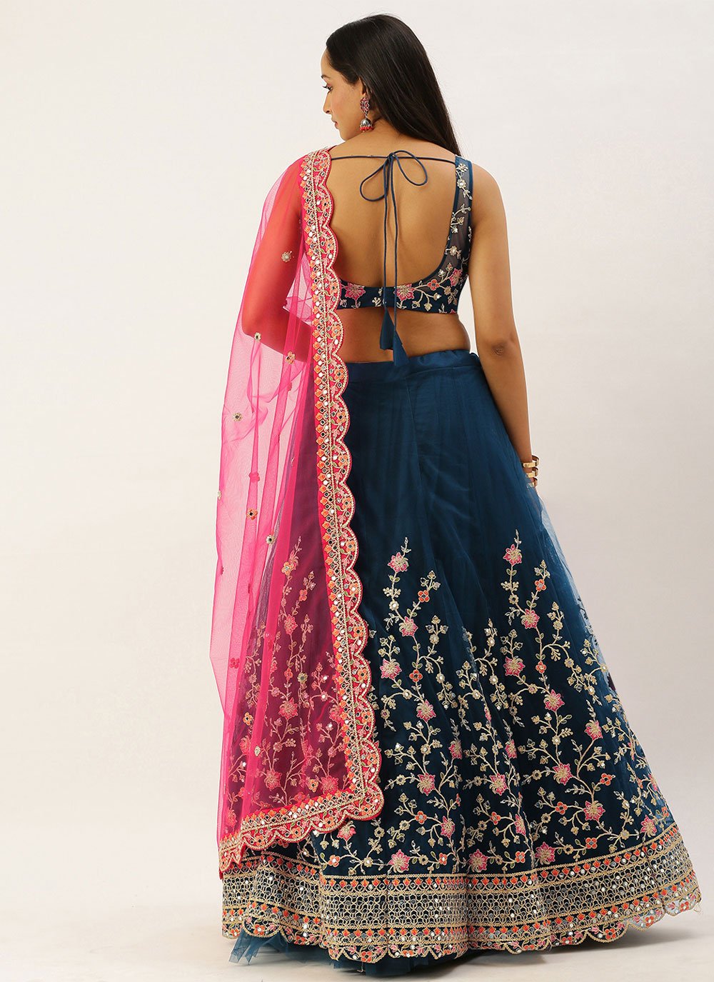 Lehenga Choli Net Teal Fancy Work Lehenga Choli