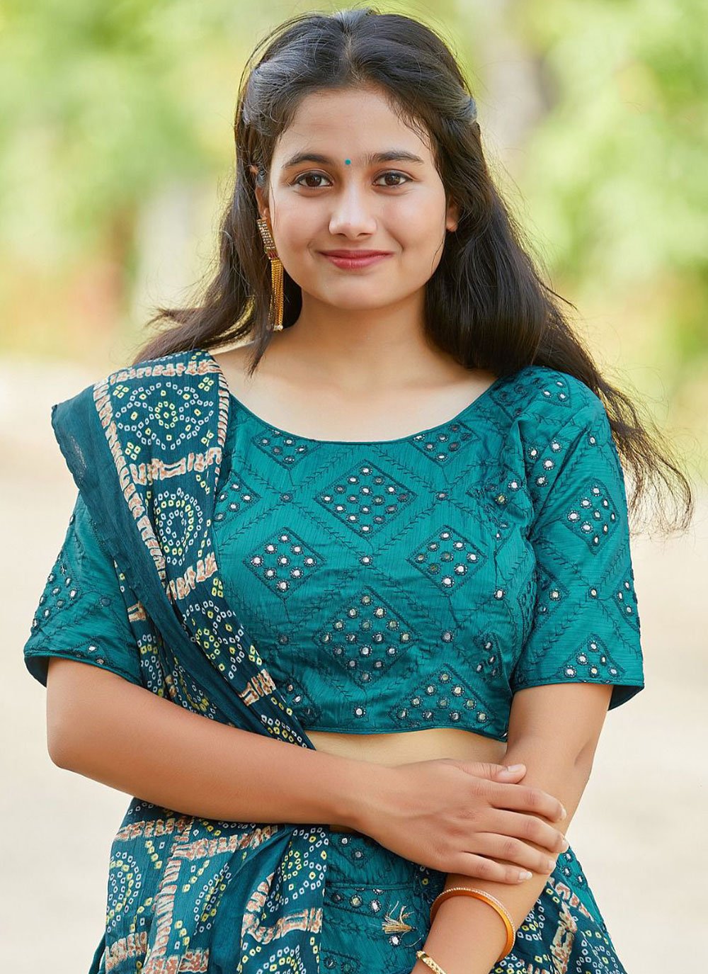 Lehenga Choli Banglori Silk Teal Foil Print Lehenga Choli