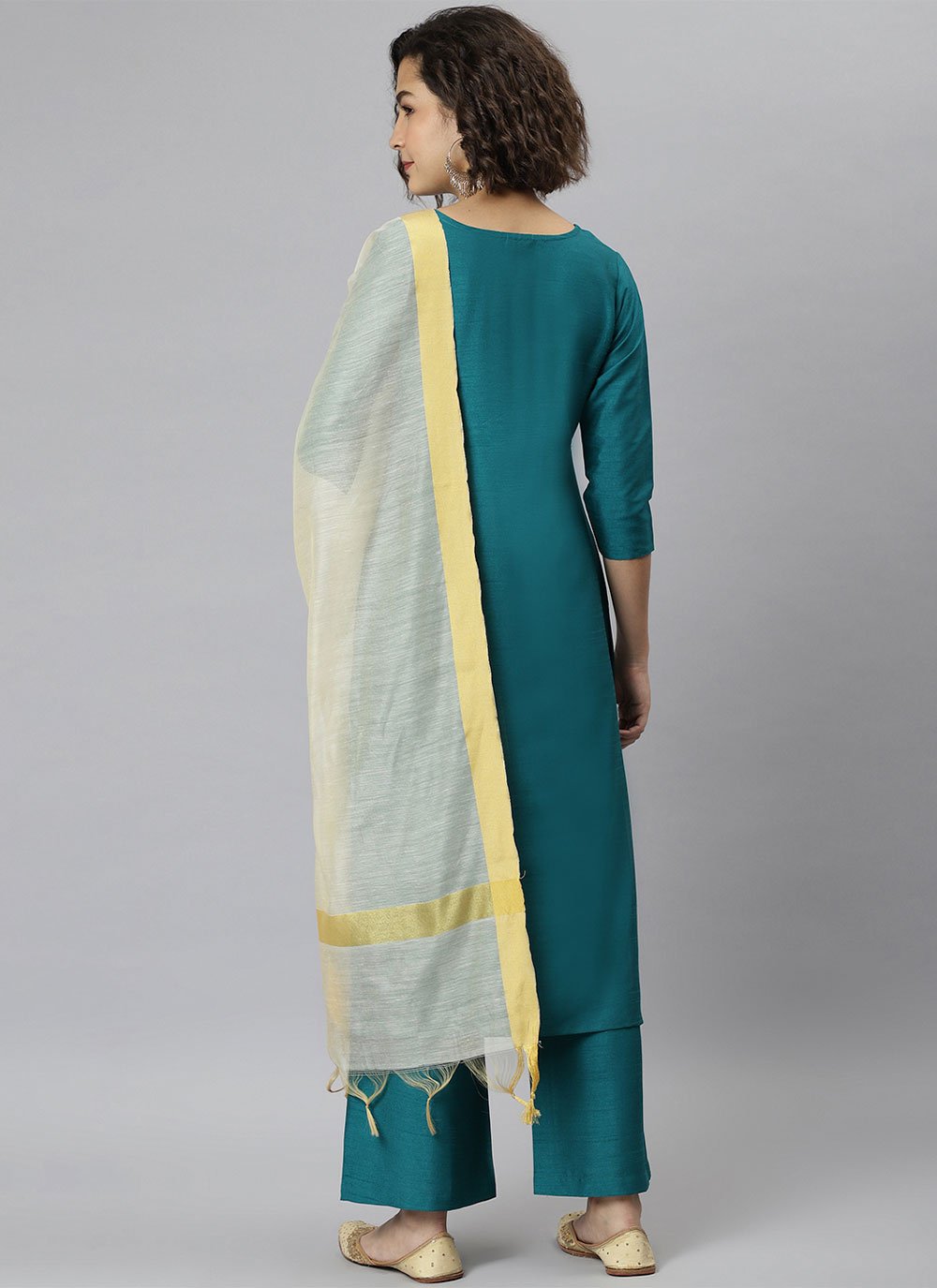 Salwar Suit Poly Silk Teal Plain Salwar Kameez