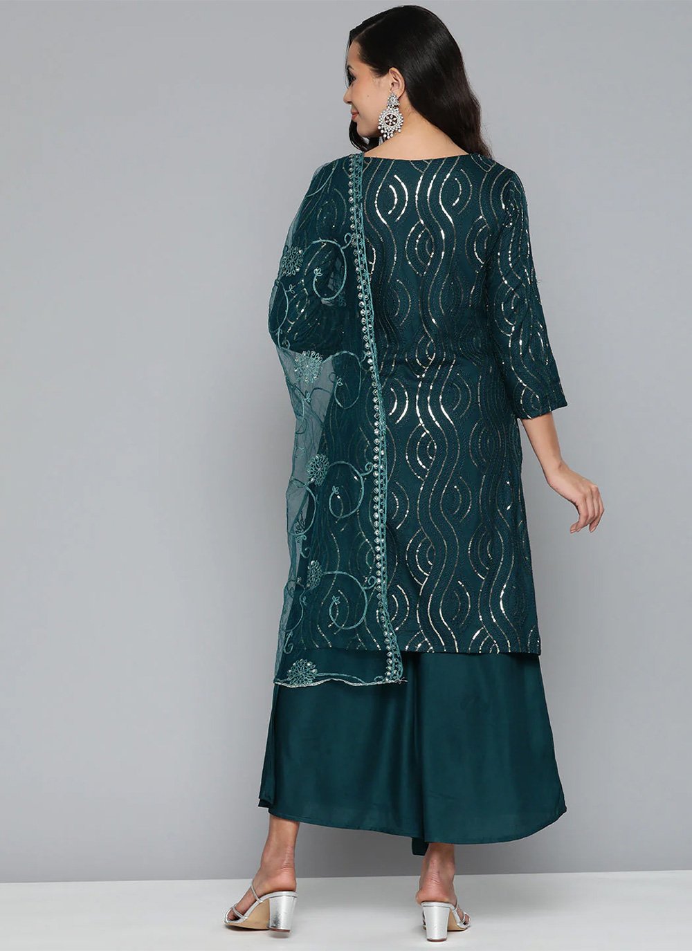 Palazzo Salwar Suit Rayon Viscose Teal Sequins Salwar Kameez