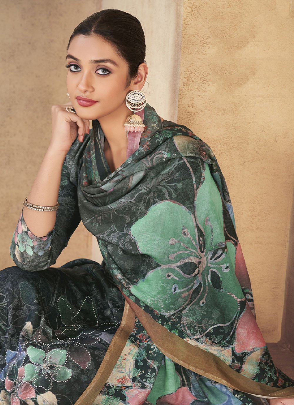 Salwar Suit Muslin Teal Digital Print Salwar Kameez
