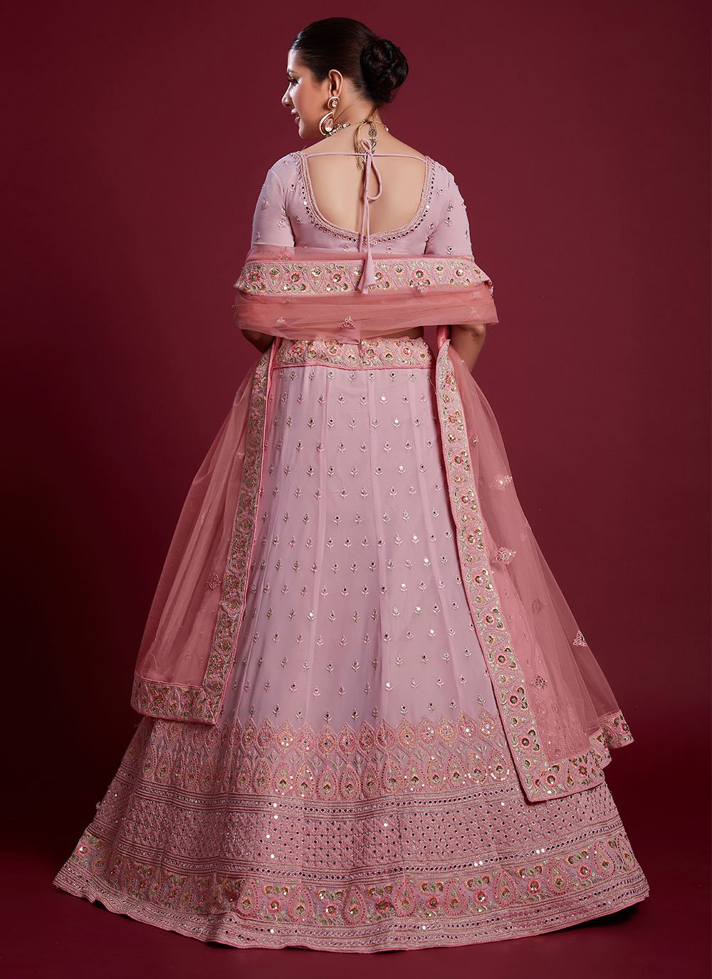 Lehenga Choli Georgette Pink Dori Work Lehenga Choli