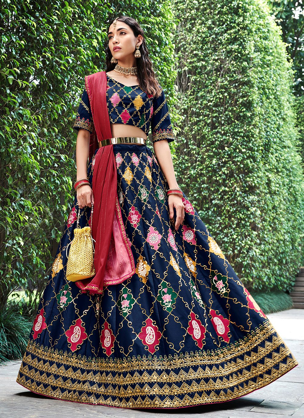 Lehenga Choli Silk Blue Embroidered Lehenga Choli