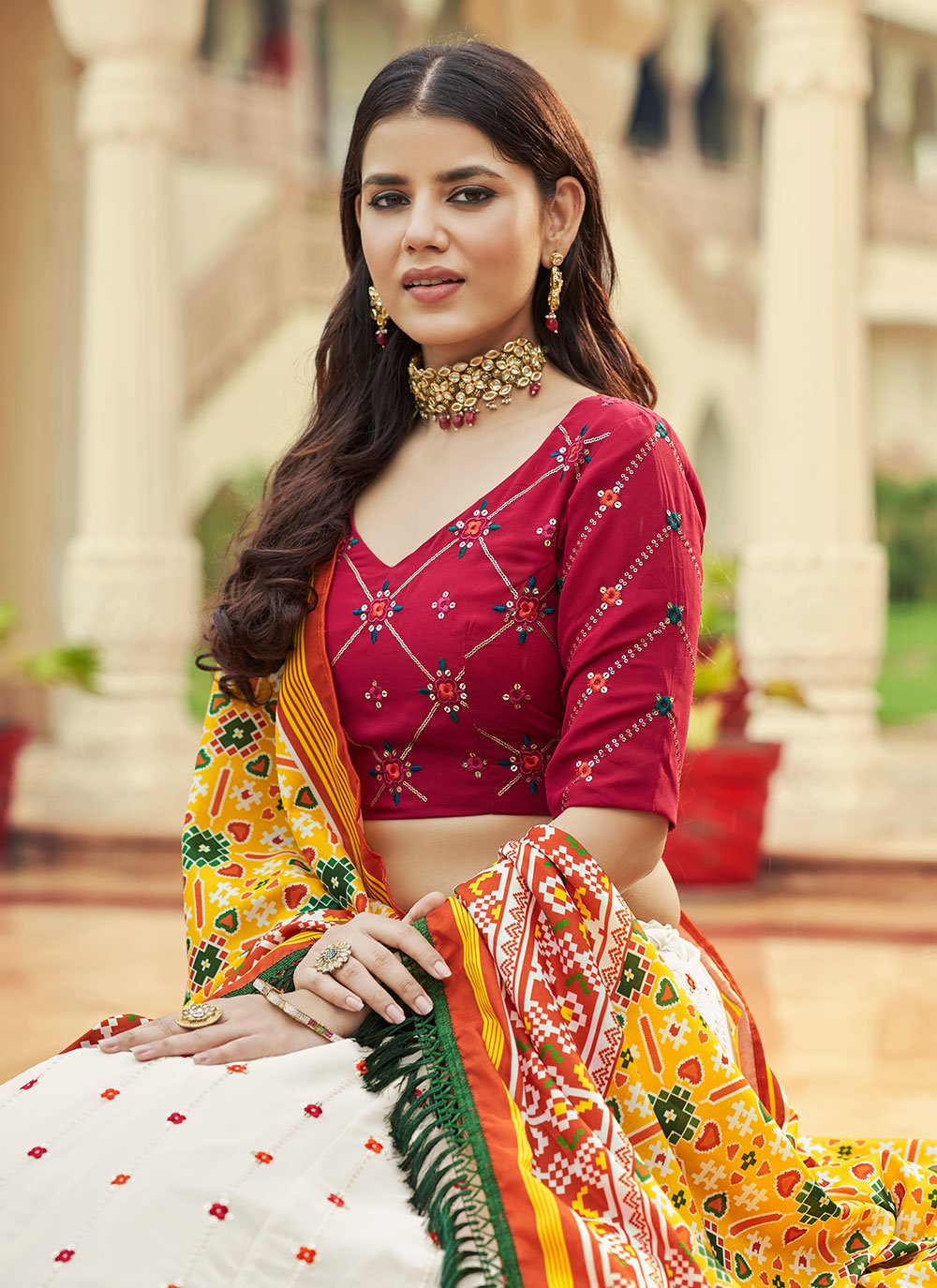 A Line Lehenga Georgette White Embroidered Lehenga Choli