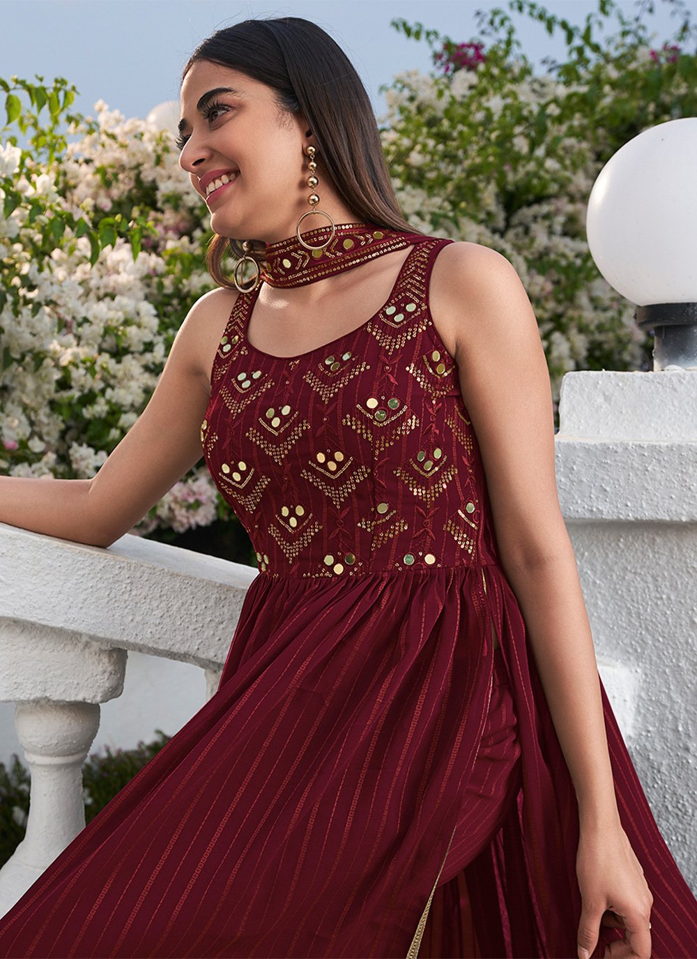 Salwar Suit Georgette Maroon Embroidered Salwar Kameez