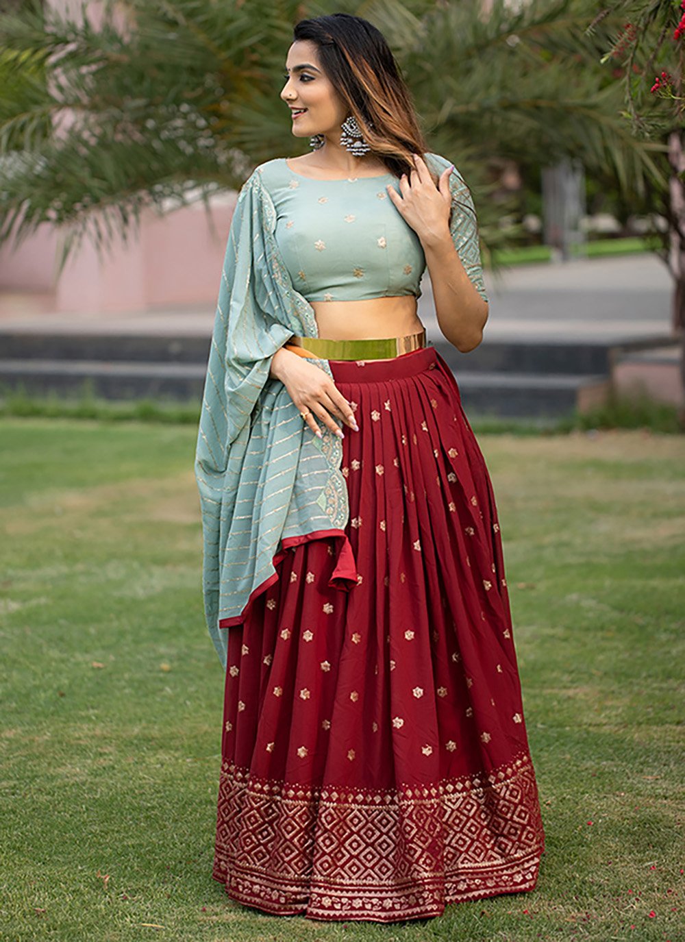 Lehenga Choli Georgette Maroon Embroidered Lehenga Choli