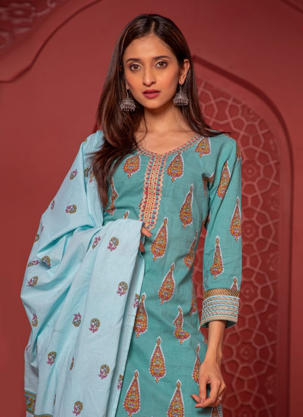 Designer Kurti Cotton Green Fancy Work Kurtis